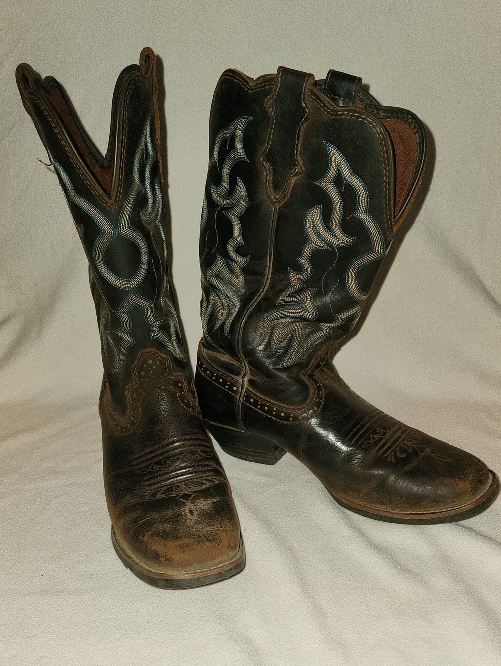 Justin Boots Black Leather Western Boots with Blue Stitching